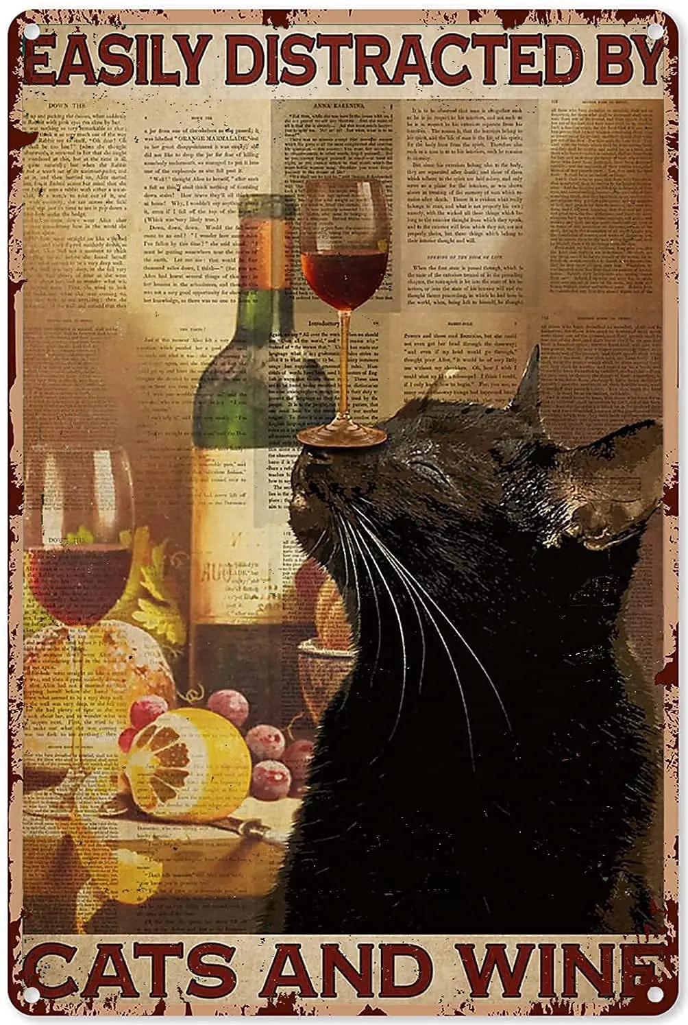 

Hang There Black Cat and Wine Bathroom Vintage Metal Sign Bathroom Animal Garage Bar Metal Home Decoration 8X12 Inches