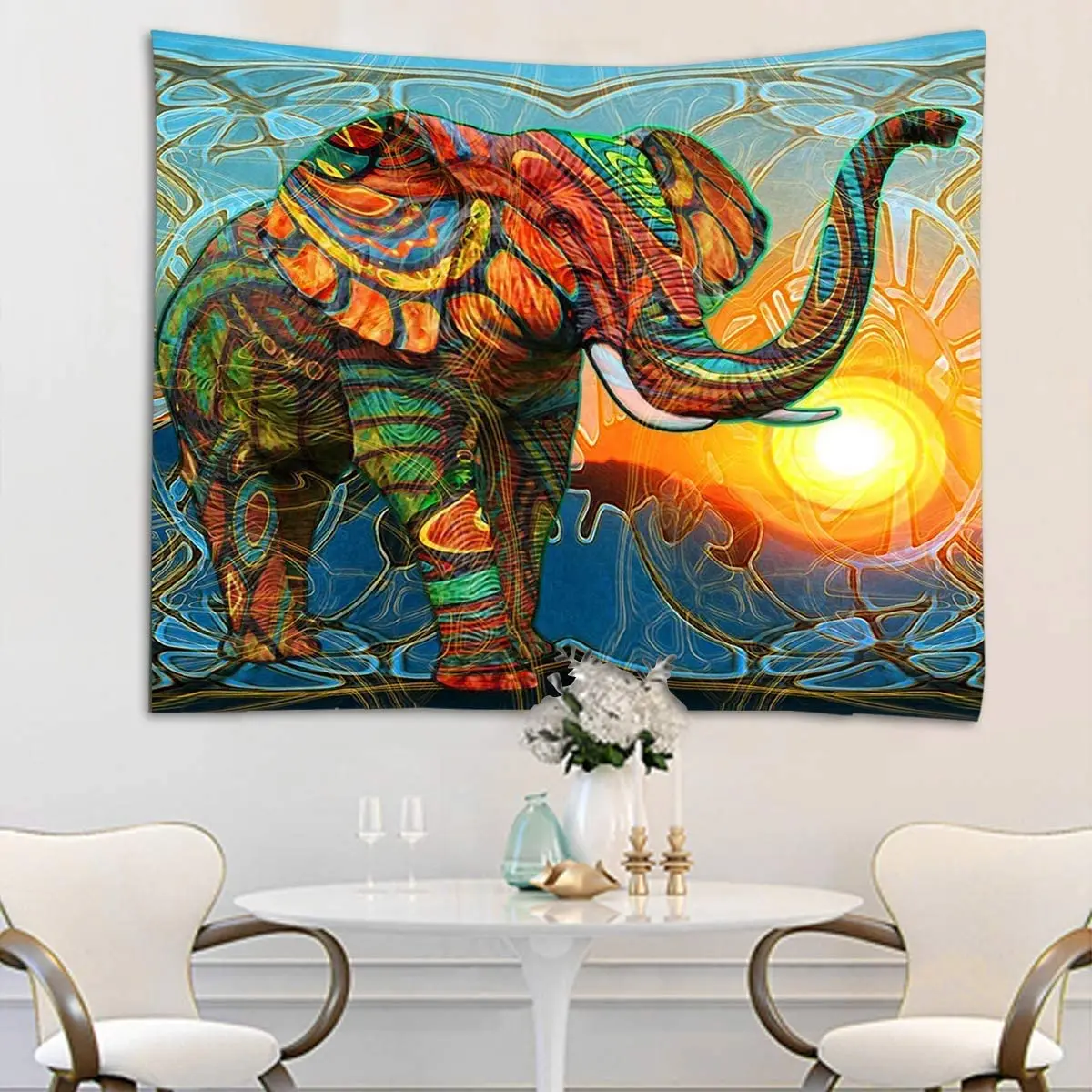 

Elephant Tapestry, Hippie Aesthetic Wall Hanging Tapestries, Boho Psychedelic Indian Wall Blanket Curtain for Bedroom