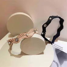 Accesorios para el cabello con temperamento Retro, diadema con diamantes de imitación de perlas, banda para el cabello de encaje ondulado versión coreana (1)