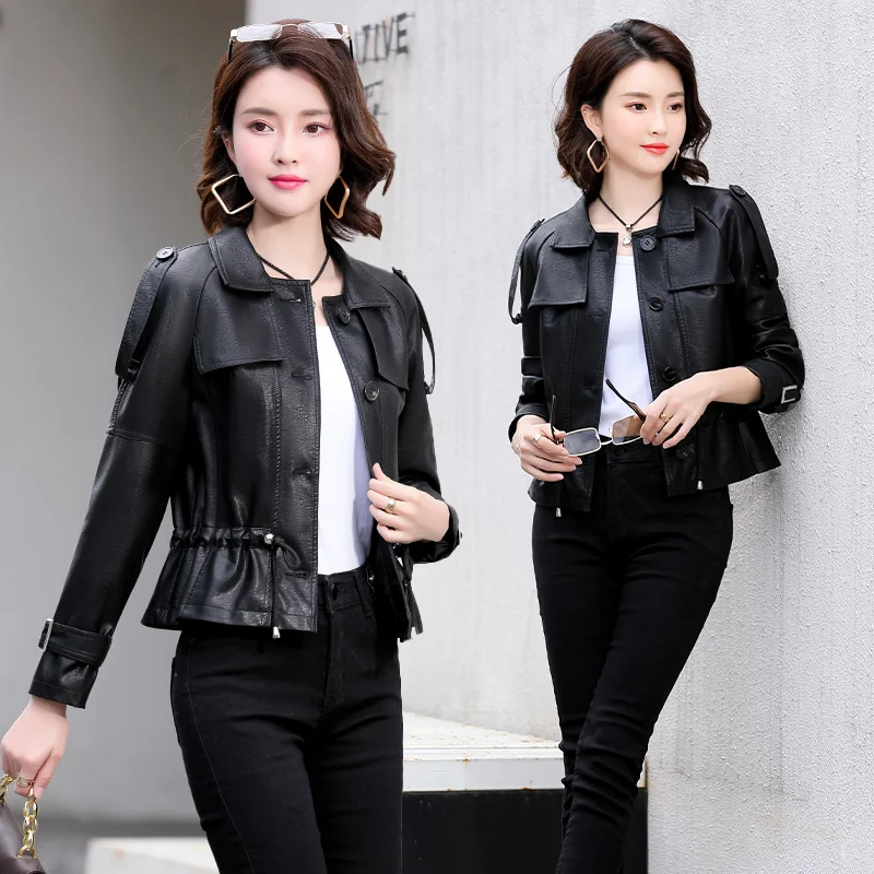 

Ранняя осень 2021 модное Простое Элегантное приталенное повседневное универсальное модное кожаное пальто с капюшоном готическая Черная кур...