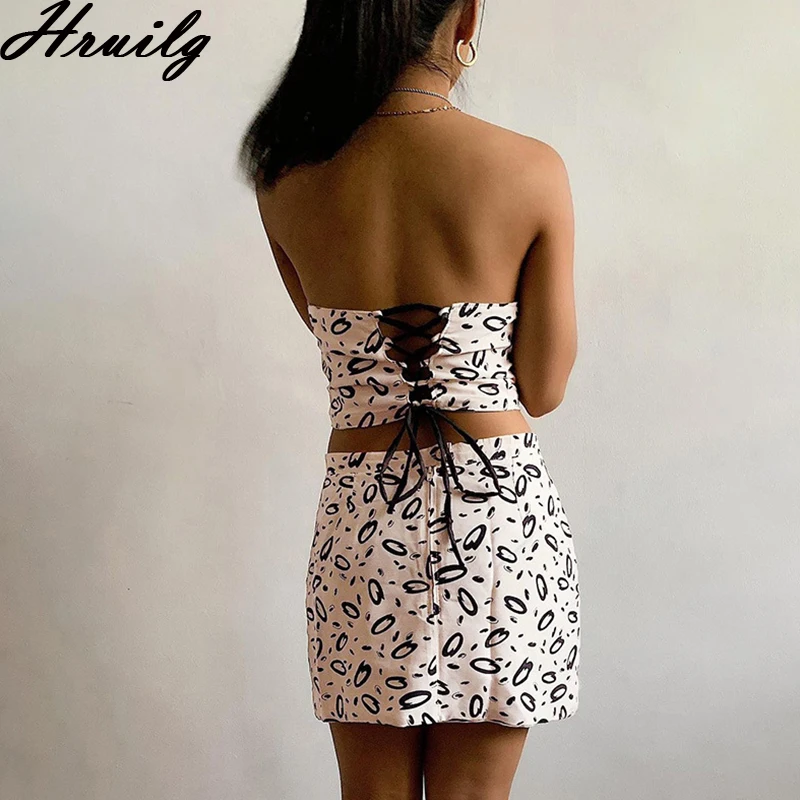 

Mini Skirt and Short Outfit Tops Set Printing Sleeveless Off Shoulder 2 Piece Sets Casual Night Club Women Two Piece Outfits