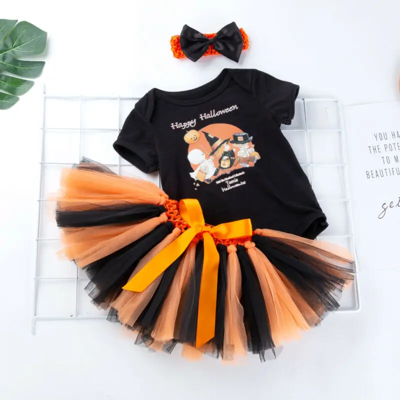 Счастливый Хэллоуин девочка комплекты одежды для новорожденных боди с дизайном