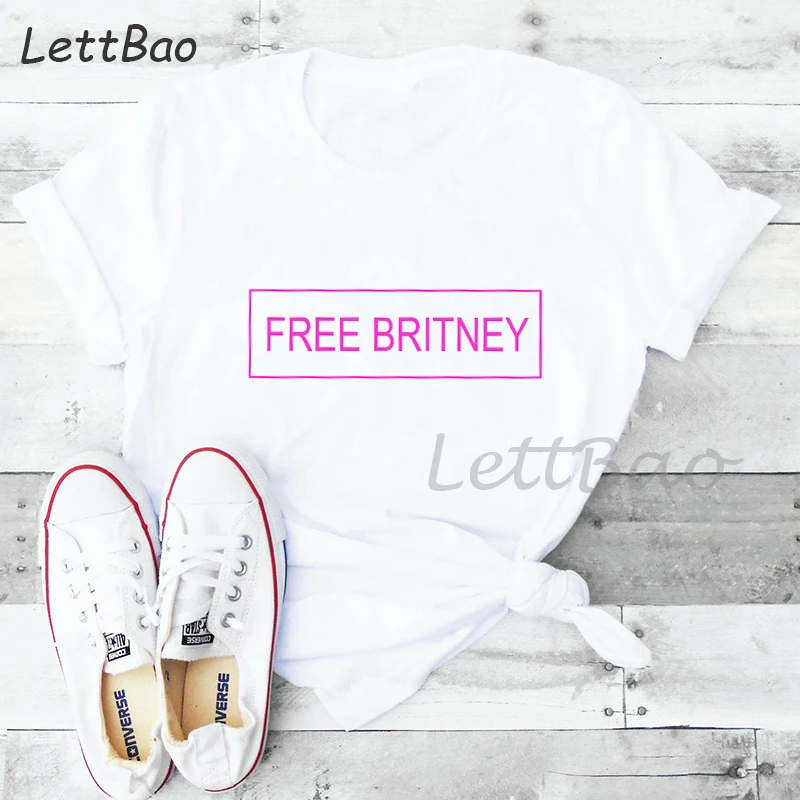 

Britney Spears T Women Fashion Cotton Short Sleeve Freebritney T-Shirt Female Male Casual Letter Unisex Clothing Fans Tees 2021