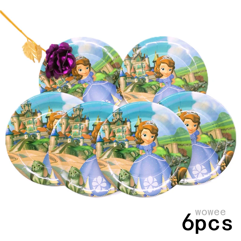 6Paper Plate7inch Одноразовые тарелки принцессы Софии для детей 6 лет, праздничные принадлежности для дня рождения, праздничные украшения, вечерние украшения, подарки для девочек - Цвет: 6Paper Plate7inch
