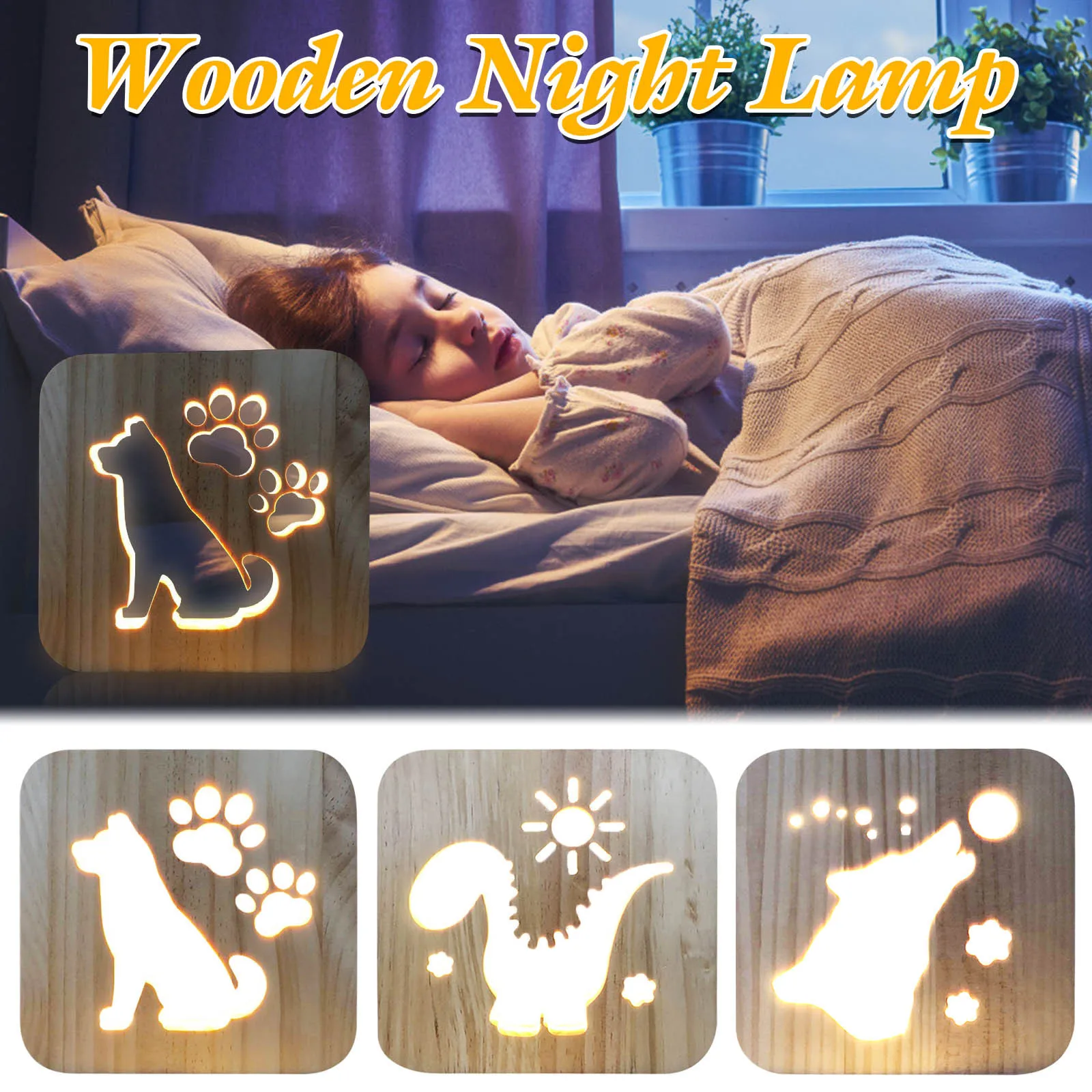 Креативный деревянный трехмерный Ночной светильник украшение животного
