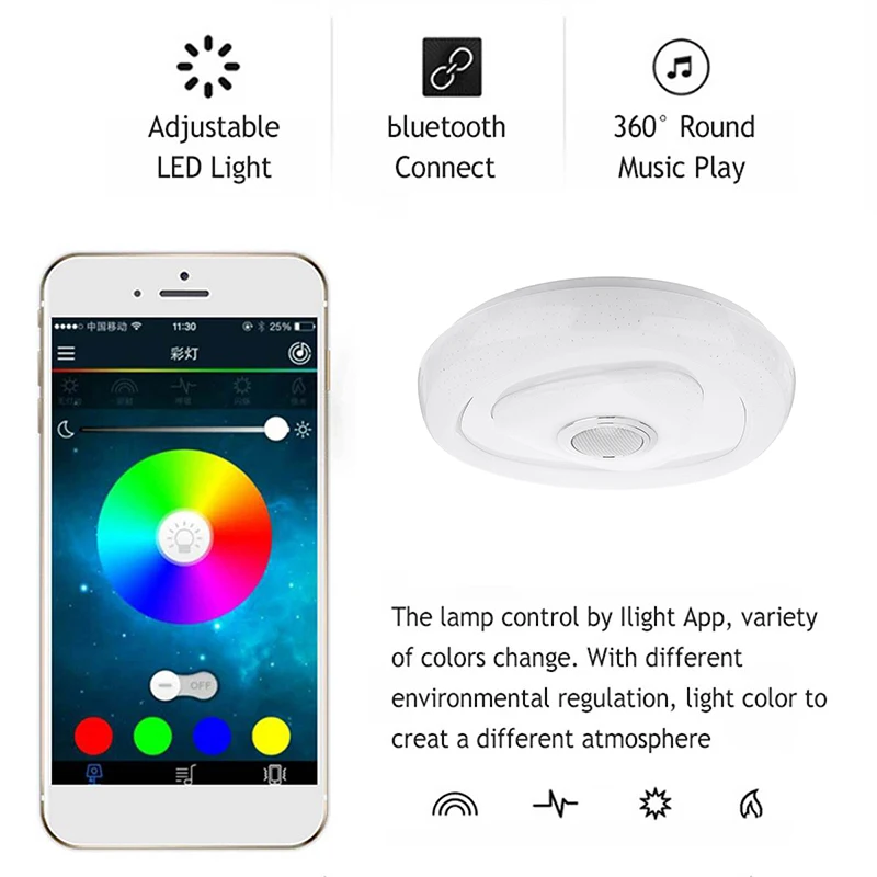 Lámpara de techo LED con Bluetooth, luz de música RGB de 110-220V, con gradiente de ritmo cardíaco y colores, para vestíbulo de casa y pasillos