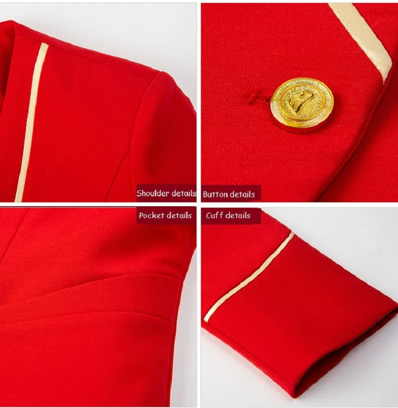

Airlines Flight Stewardess Attendant Hotel Salesgirl Uniform Professional Red Skirt Coat Vest Shirt Full Sleeve Coat Suit
