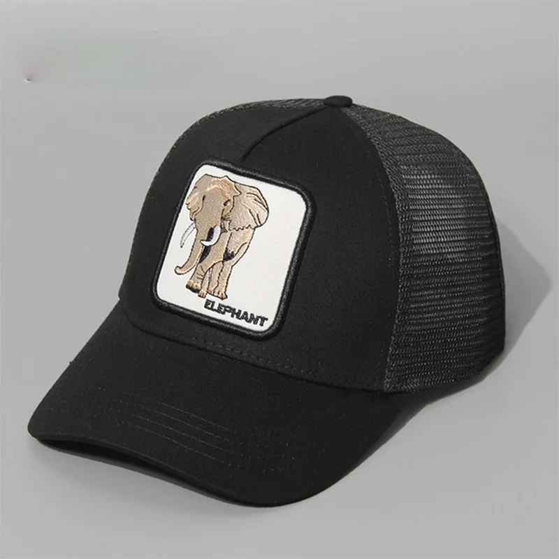 

2021 Black Animal Elephant Exquisite Embroidery Baseball Cap Anime Cute Embroidery Summer Mesh Men's Outdoor Sunshade hats