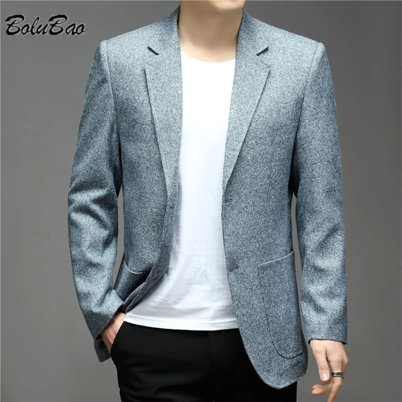 

BOLUBAO Spring Autumn New Men's Casual Blazers Mottled Knitted Single Breasted Business Suit Slim Fit Fashion Blazers Male