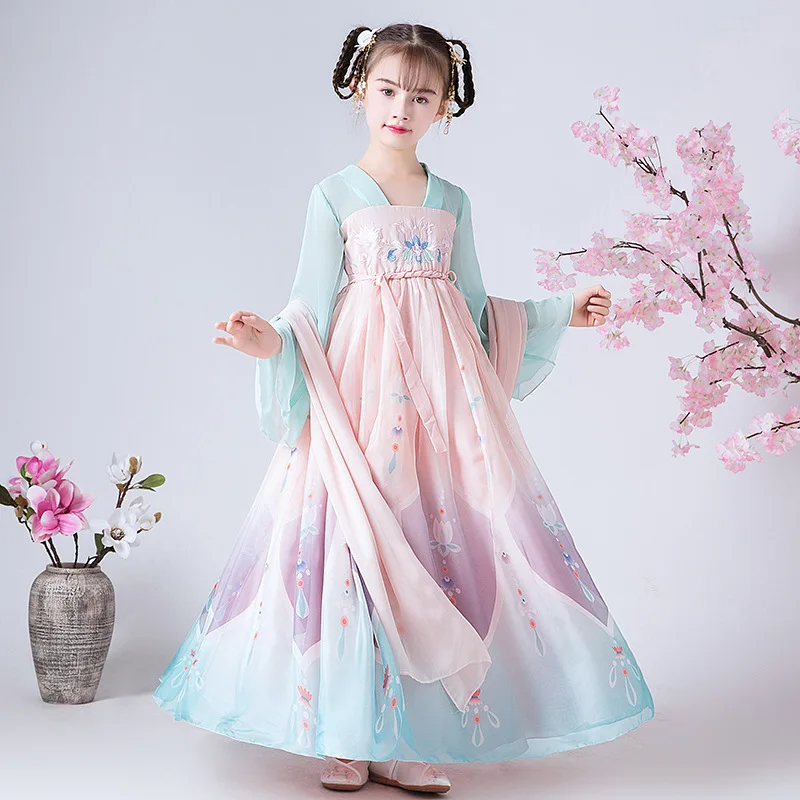 Детский Традиционный китайский костюм Чонсам Тан красное свадебное платье феи