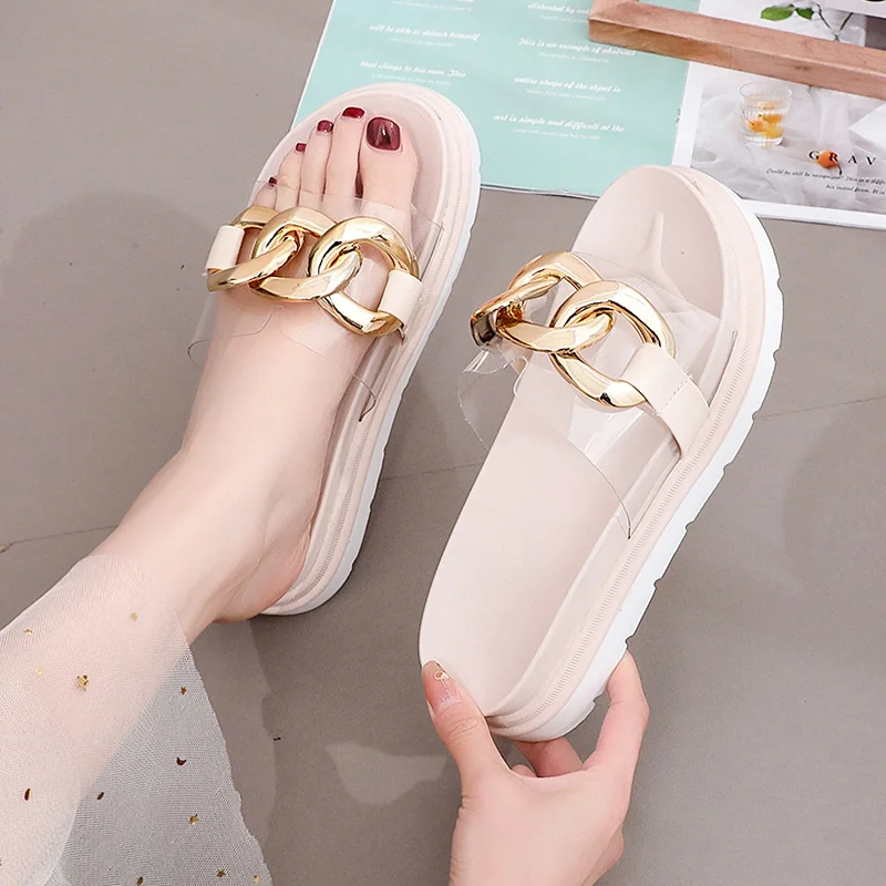 

House Slippers Platform Shoes Woman 2021 Luxury Slides Med Pantofle Soft Summer Designer Flat New Rome Fabric PU Rubber Shoes Wo