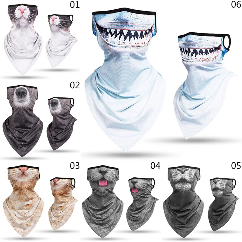 Полумаска для лица с 3D рисунком животных дышащая ветрозащитная треугольная