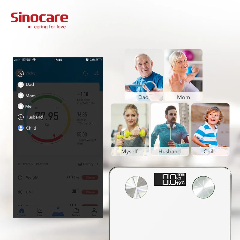 

Sinocare Bluetooth scales medical-devices body fat scale LED Display Muscle Mass BMI
