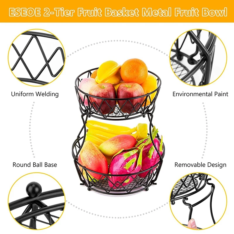 Tiered Fruit Bowls Orange Storage Stacking for Kitchen Countertop Food Bread Snack Counter Detachable Organizer | Дом и сад
