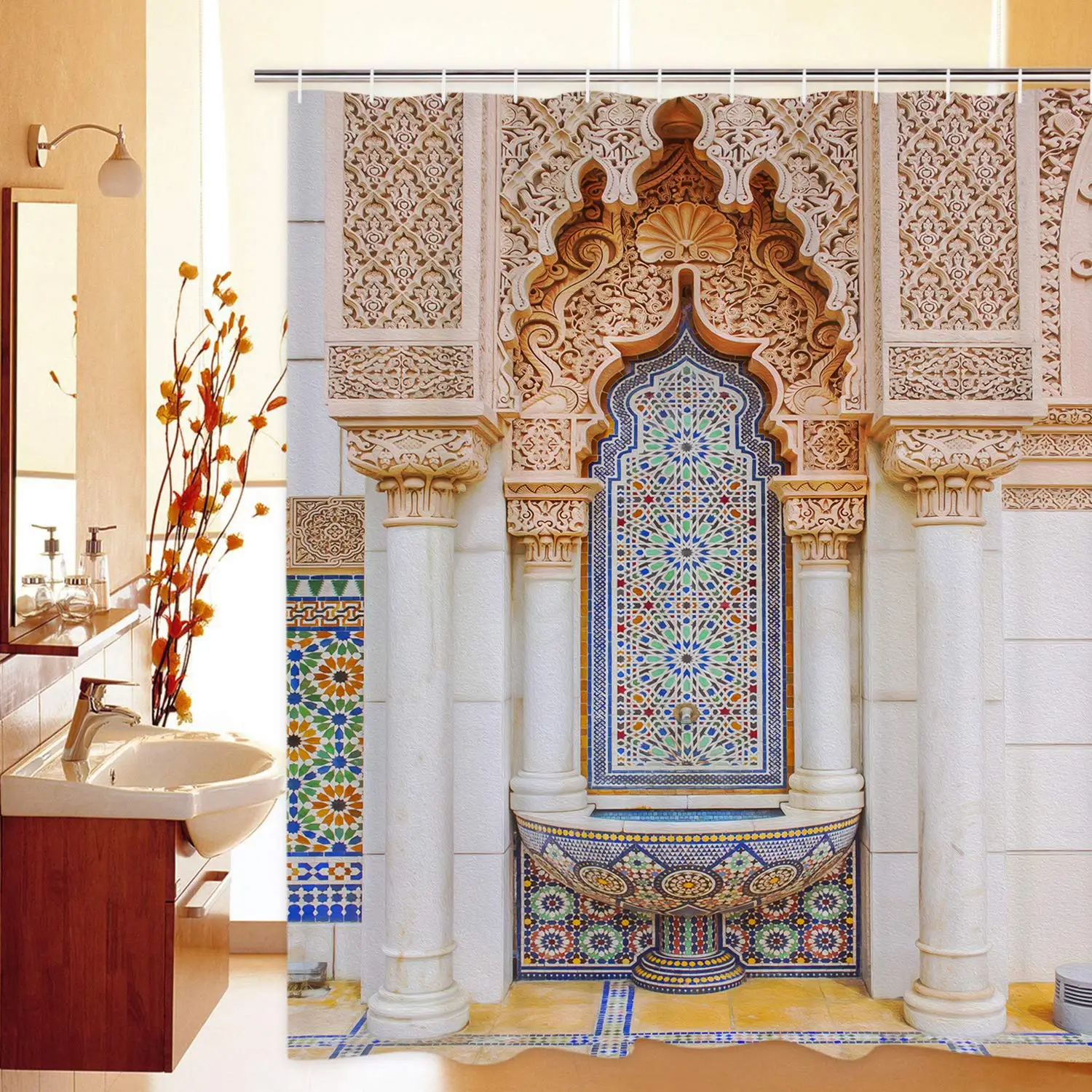 Марокканская винтажная художественная занавеска для ванной и душа с мозаичным