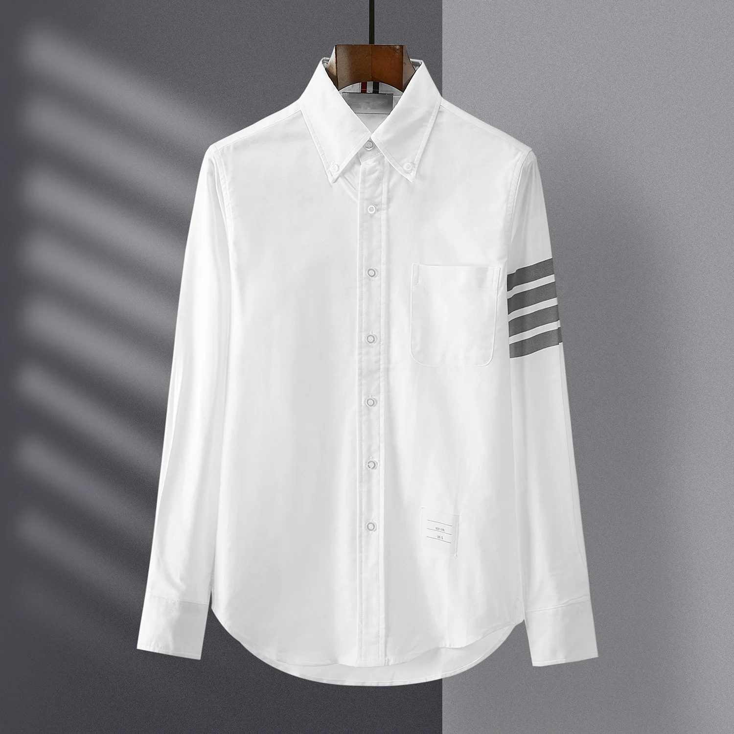 

TB THOM Brand Men Shirt Cotton Grey Striped Casual Blouse Oxford Fabric Long Sleeve Korean Fashion High Quality Original Label