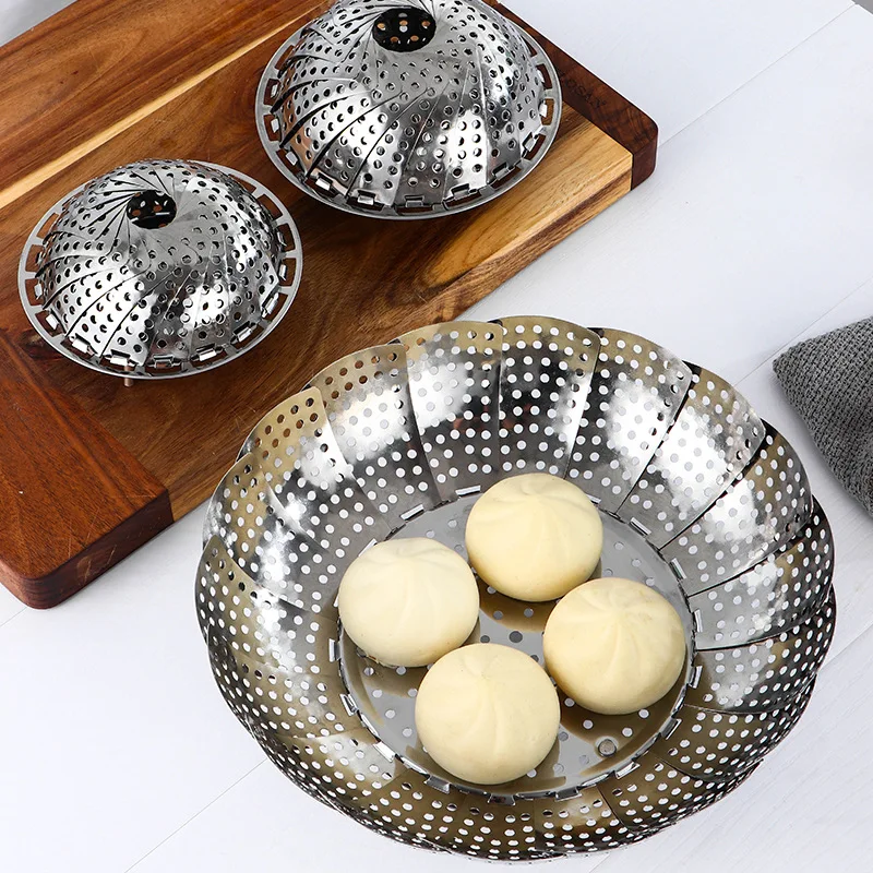 

KitchenAce Stainless Steel Foldable Steamer Fruit Vegetable Storage Basket Kitchen Steaming Gadgets&Tools Kitchen Strainer Gaget