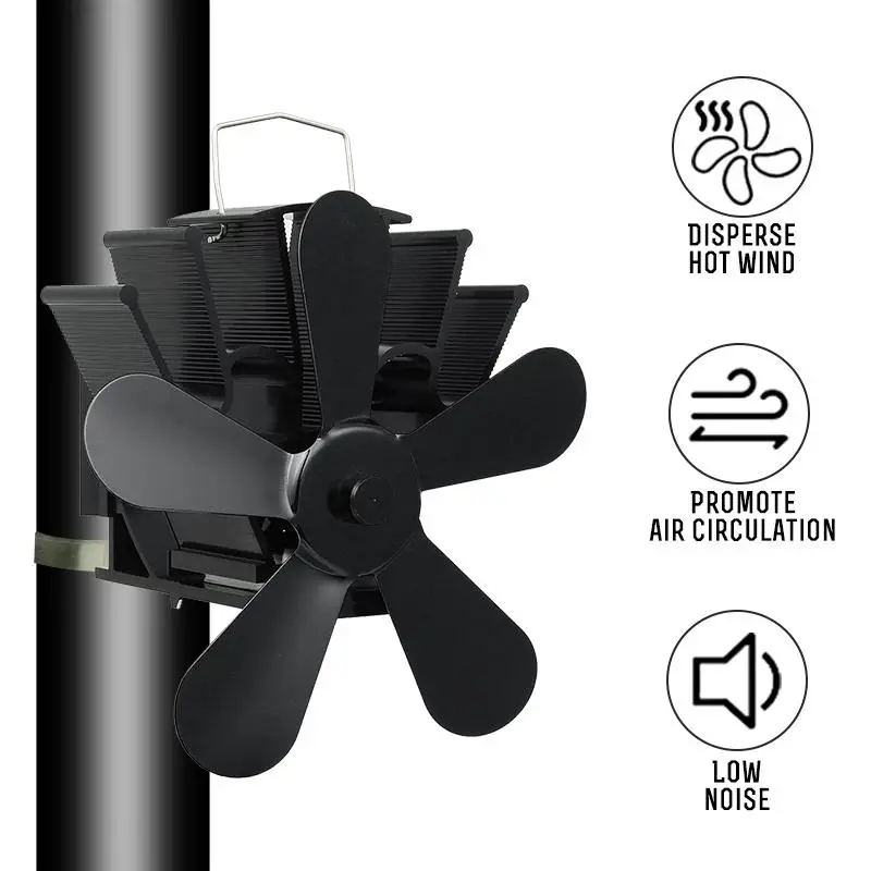 Black Stove Fan 5 Blades Heat Powered Fireplace Log Wood Burner Eco Quiet Home Efficient Distribution | Обустройство дома