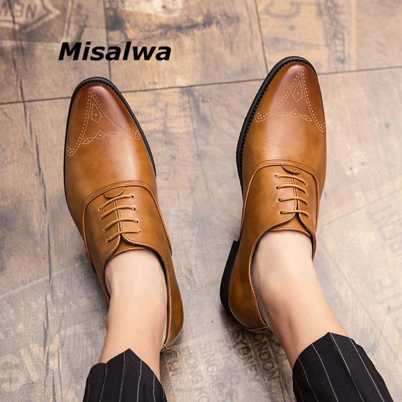 

Misalwa Size 38-46 Wing Tip Italian Men's Formal Shoe Leather Suit Wedding Elegant Shoe Dress Derby Shoes Fashion Brogue Oxfords