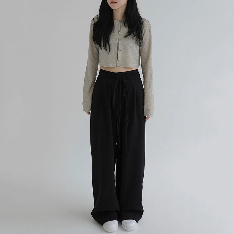 

r Drawstring Loose Ladies Trousers Streetwear Korean Style Casual Plus Size Pantolon Women High Waist Wide Long Pants Summe