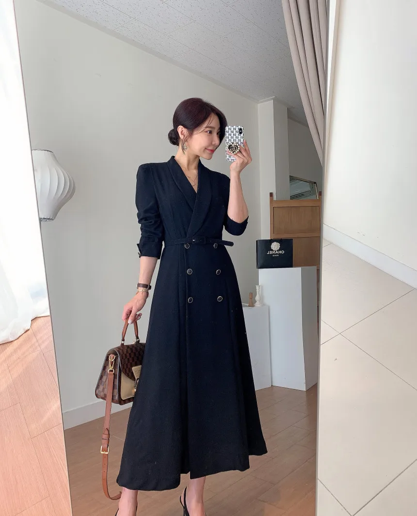 

Spring Elegant Windbreaker Women's White Maxi Dress Korean Clothing Femme Robe Slim Suit Collar Double-Breasted Coat 9
