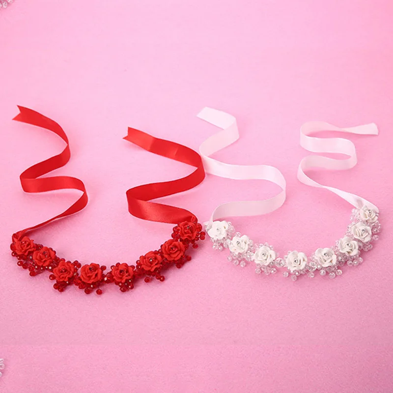 Новый стиль элегантный белый красный Венок с цветами гирлянда головная повязка