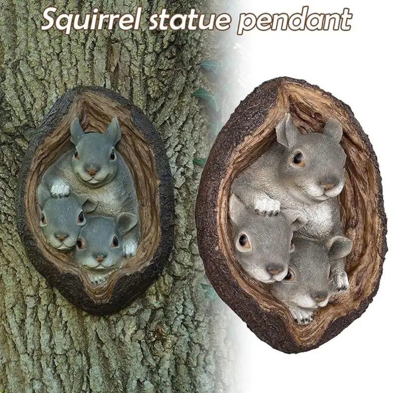 

Realistic Practical Resin Crafts Display Mold Simulation 3 Squirrels Tree Hugger Resin Figurine Statue Gardening Decor For Yard