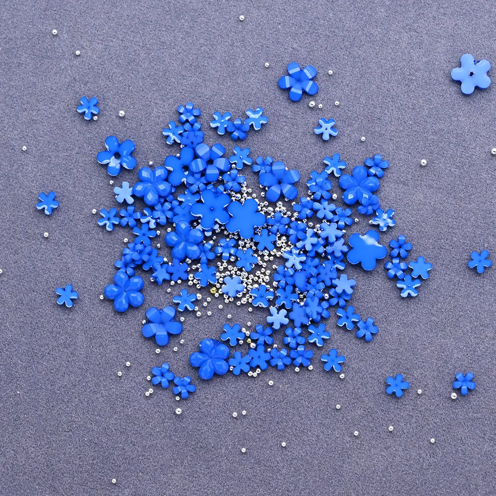 3+6mm Trendy Floret Decors Klein Blue Bright Yellow White Blood Black Flower 5petals Blossom Charms Bead Nail FloweR KIT JS057 | Красота и