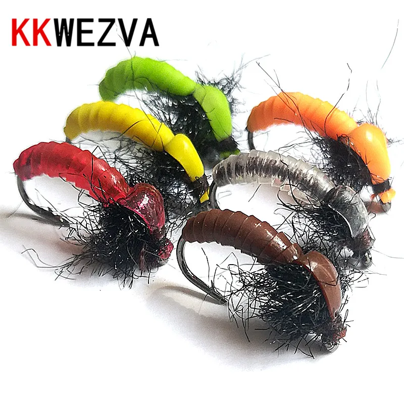 KKWEZVA 18 шт цвет силиконовый материал погружающийся Nymph Scud муха Жук червь