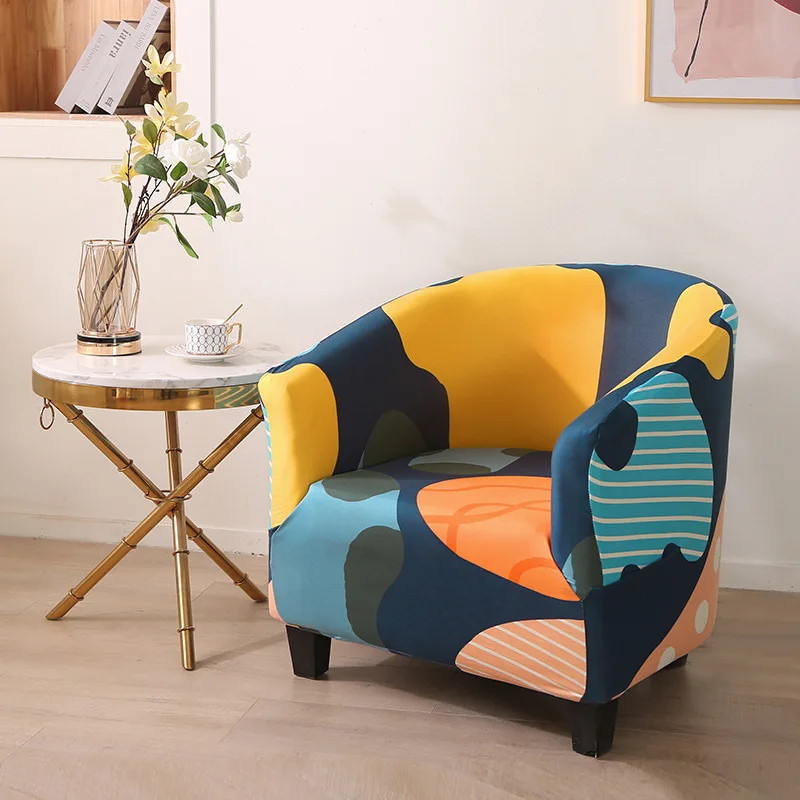 Sofa Cover Textile Multicolor Printed Geometric Abstraction  All-round Non-slip Enveloping  Elastic Band Design Single Dustproof