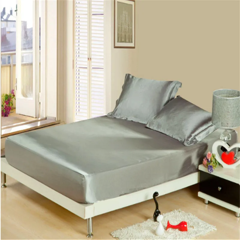 

28Home Textile Black Solid Silk Satin 4 Pcs Twin/Full/Queen/King Luxury Bedding Sets Bed Linen Sheet Set Flat Sheet+Fitted Sheet