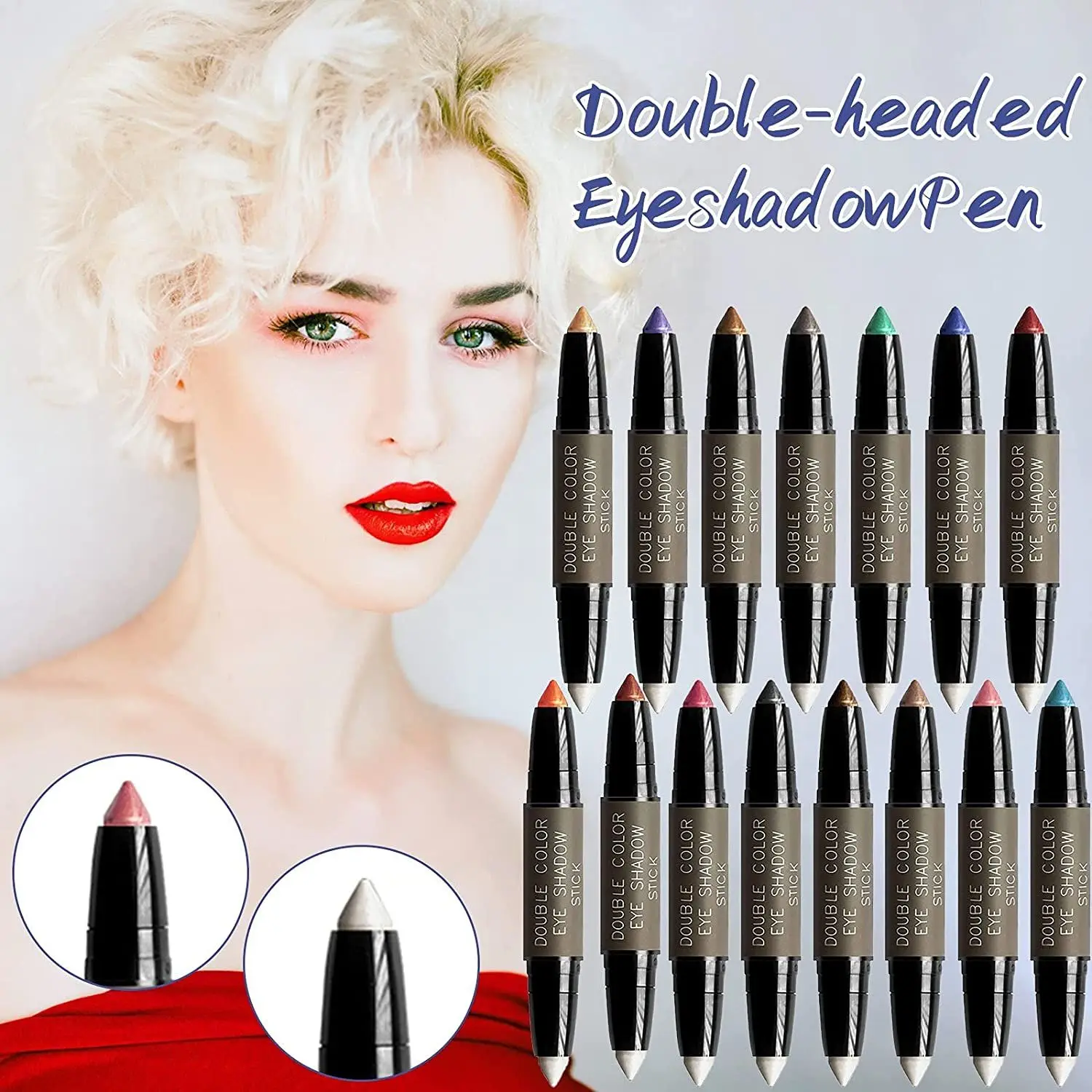 

Colorful Double-ended Glitter Eyeshadow Stick and Lying Silkworm Pen Waterproof Non-smudge Nude Makeup Base Eyeshadow Pencil