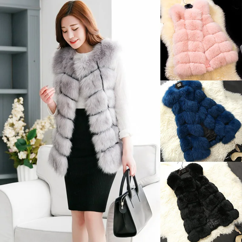 

Luxury Faux Fur Vest Coat Women Winter Thick Warm Sleeveless Outerwear Plush Soft Jacket Fashion Solid Color Waistcoat Plus Size