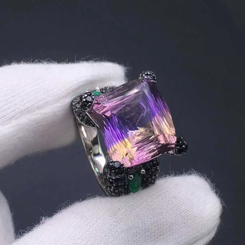 Женское и мужское кольцо из серебра 925 пробы с натуральным аметрином | Украшения