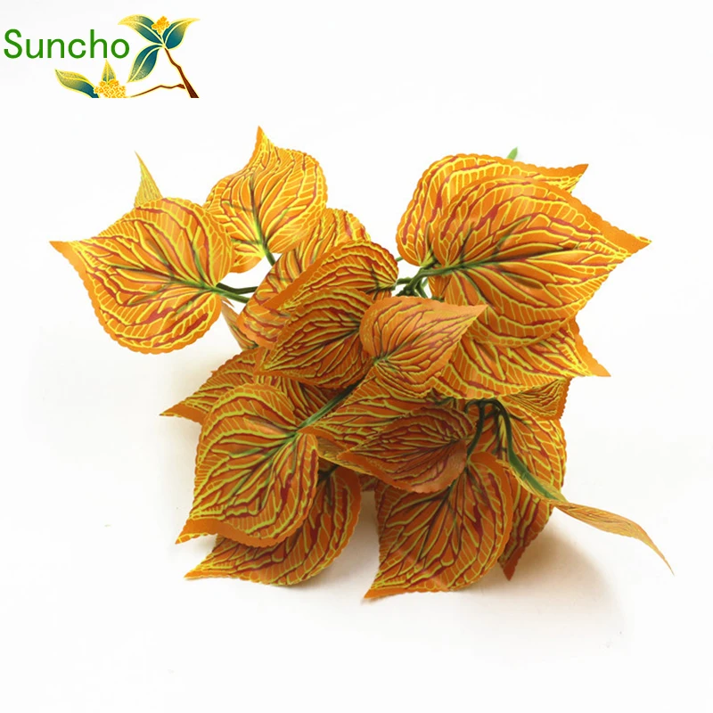 

Real Touch Silk Autumn Yellow Leaves Fake Plants Tropical Green Artificial Leaf Bouquet Garden Wedding Party Home Decoration