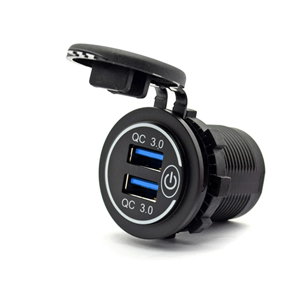 

Car Charger Quick Charge QC3.0 Dual USB Charger Socket Waterproof Power Outlet With Touch Switch For Car Boat Motorcycle