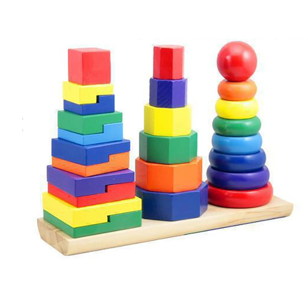 

Wooden Shape Stacking Game Tower Building Blocks Early Education Stacking Toys Gifts for Kids Boy Girl