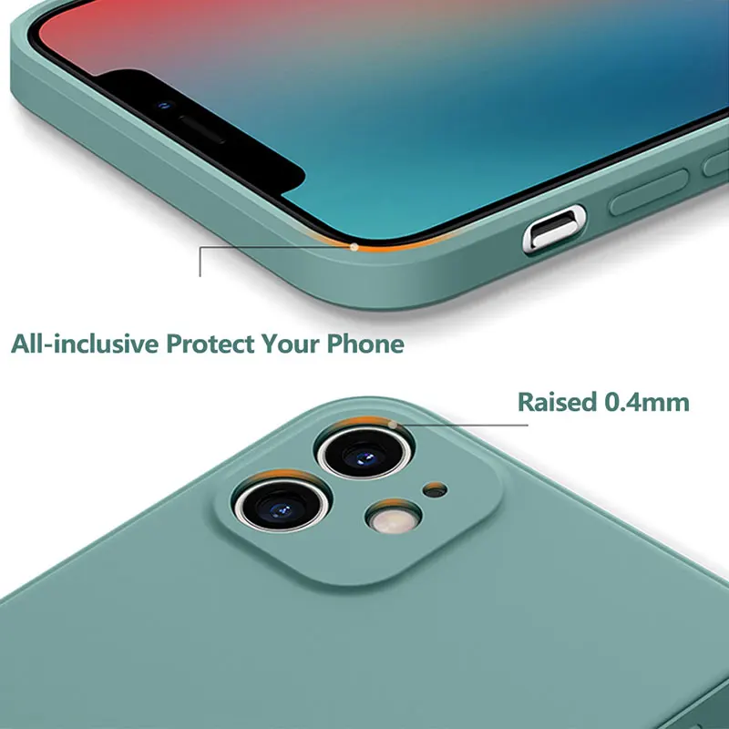 Luxury Original Square Liquid Silicone Case For iPhone 12 11 Pro Max Mini X XR XS Max 7 8 6s Plus SE 2020 Shockproof Soft Cover