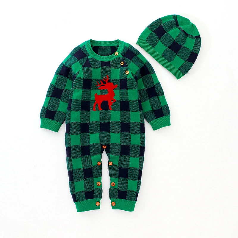 

Kids brand 6M-24M baby Christmas clothes suit long-sleeved plaid jumpsuit baby boy girl jumpsuit crawling santa claus costume