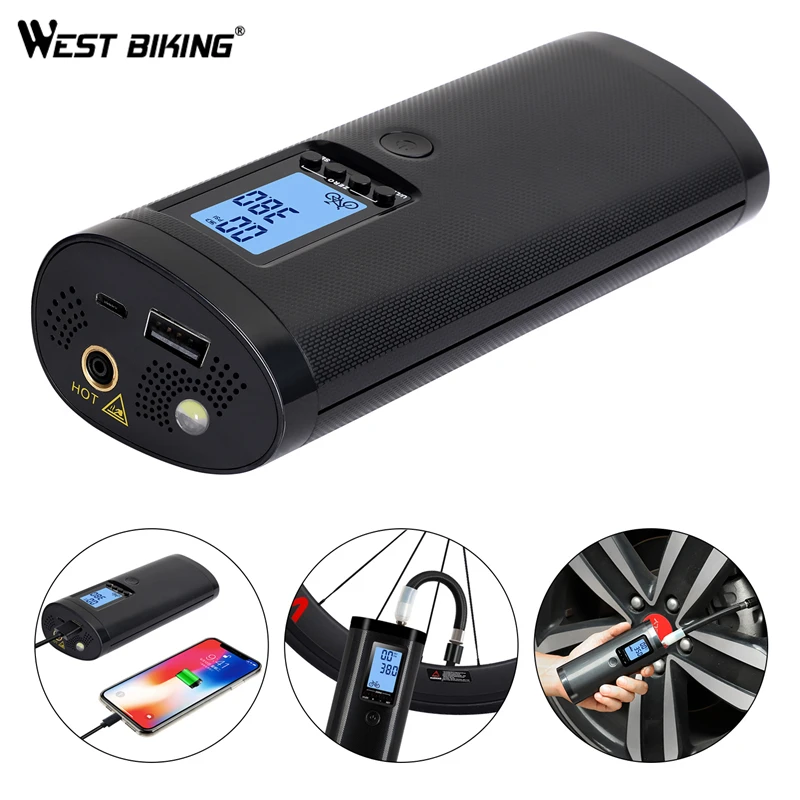 

WEST BIKING Bike Electric Inflator Car Air Pressure Bicycle Pump Rechargeable Cycling Tire Pump MTB Road Bike Car Air Inflator