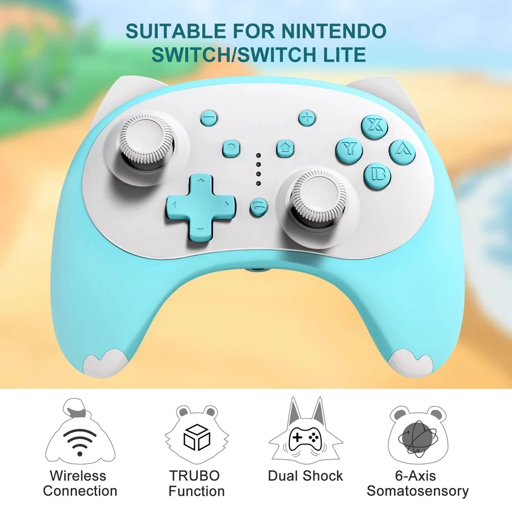 

New Wiireless Bluetooth Auto Turbo Wake Up Gamepad PC Cartoon Kitty 6-axis gyroscop Controller for Nintendo Switch
