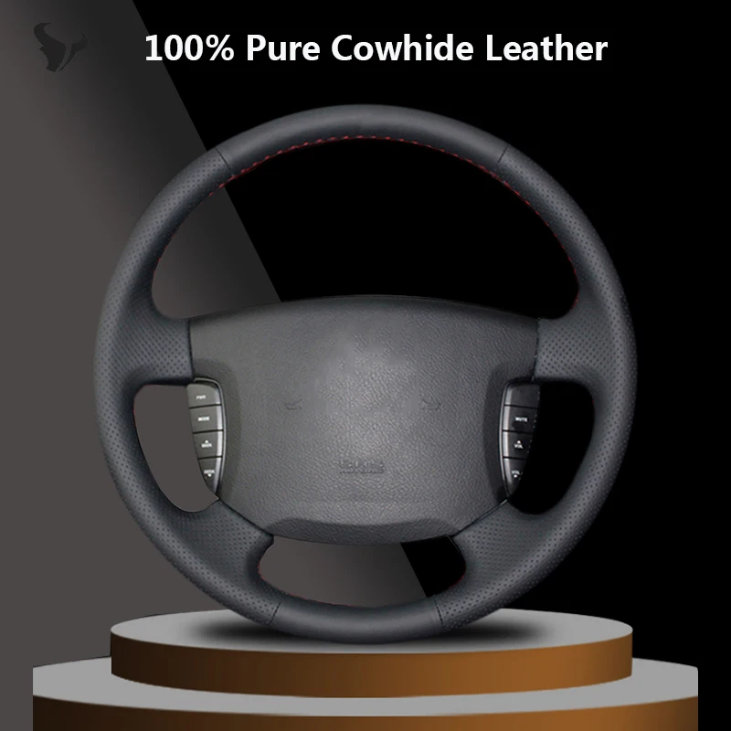 

Black Genuine Leather Steering Wheel Cover for couro artificial preto para ssangyong actyon kyron