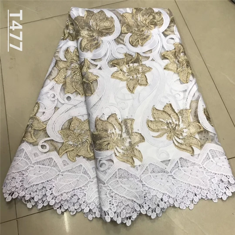 Желтая белая высококачественная нигерийская Свадебная африканская кружевная