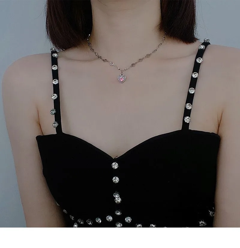 Kpop винтажное металлическое серебряное ожерелье с черной любовью Женская цепочка