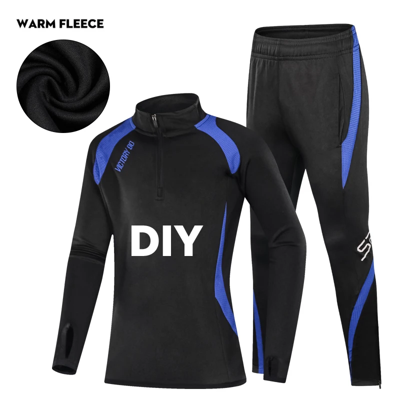 blue warm fleece DIY Зимняя Молодежная Спортивная одежда для баскетбола, футбола, бега, одежда для бега, длинные штаны, теплая спортивная куртка для фитнеса, пальто на молнии, футбольные рубашки - Цвет: blue warm fleece DIY