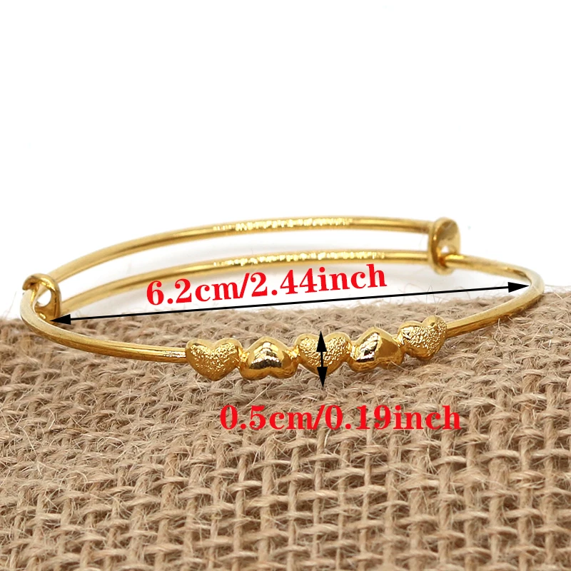 1pcs Copper Baby Bangles Wedding Gift Love 24k Heart Gold Color Dubai Africa Bracelets Saudi Arabic Bracelet Women Girls jewelry - купить по