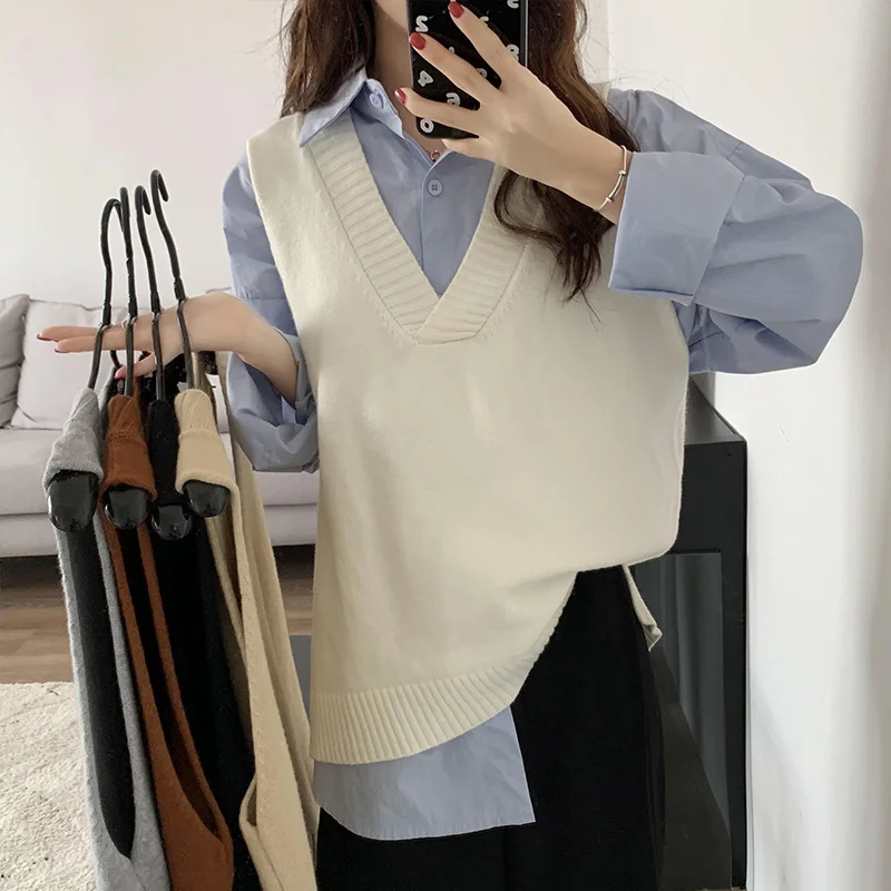 Белый свитер с V-образным вырезом Женский ранний осенний Топ ленивый свободный