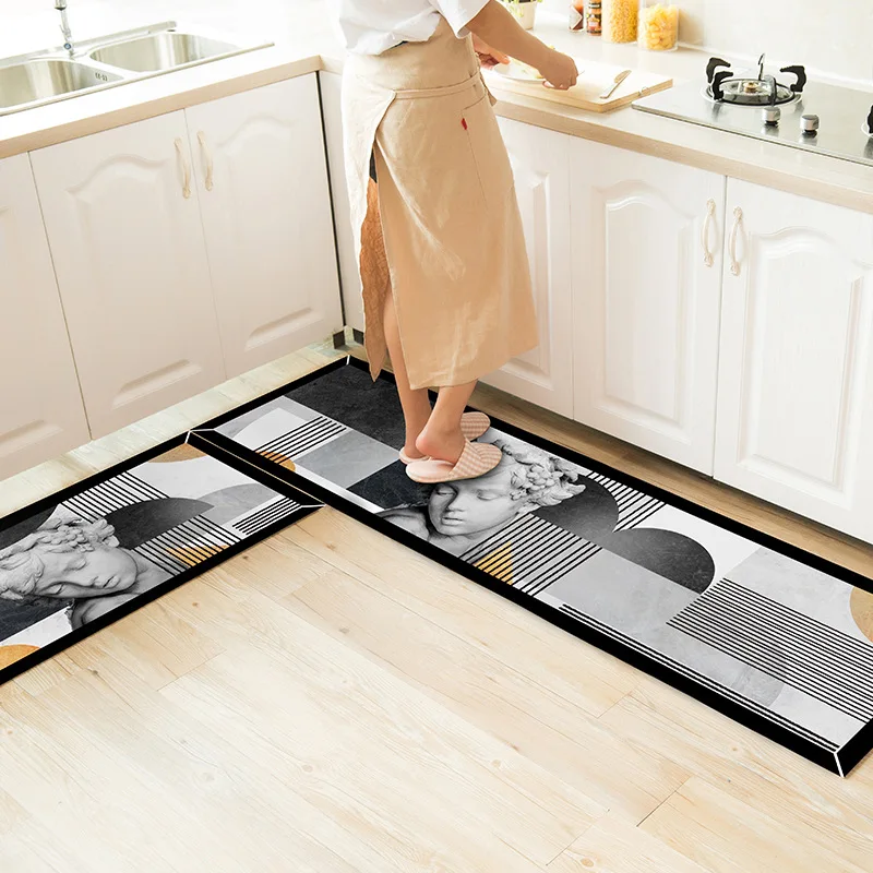 Nordic black and white Kitchen rug floor mats non-slip strips home door bedroom bedside Hallway carpets bathroom | Дом и сад