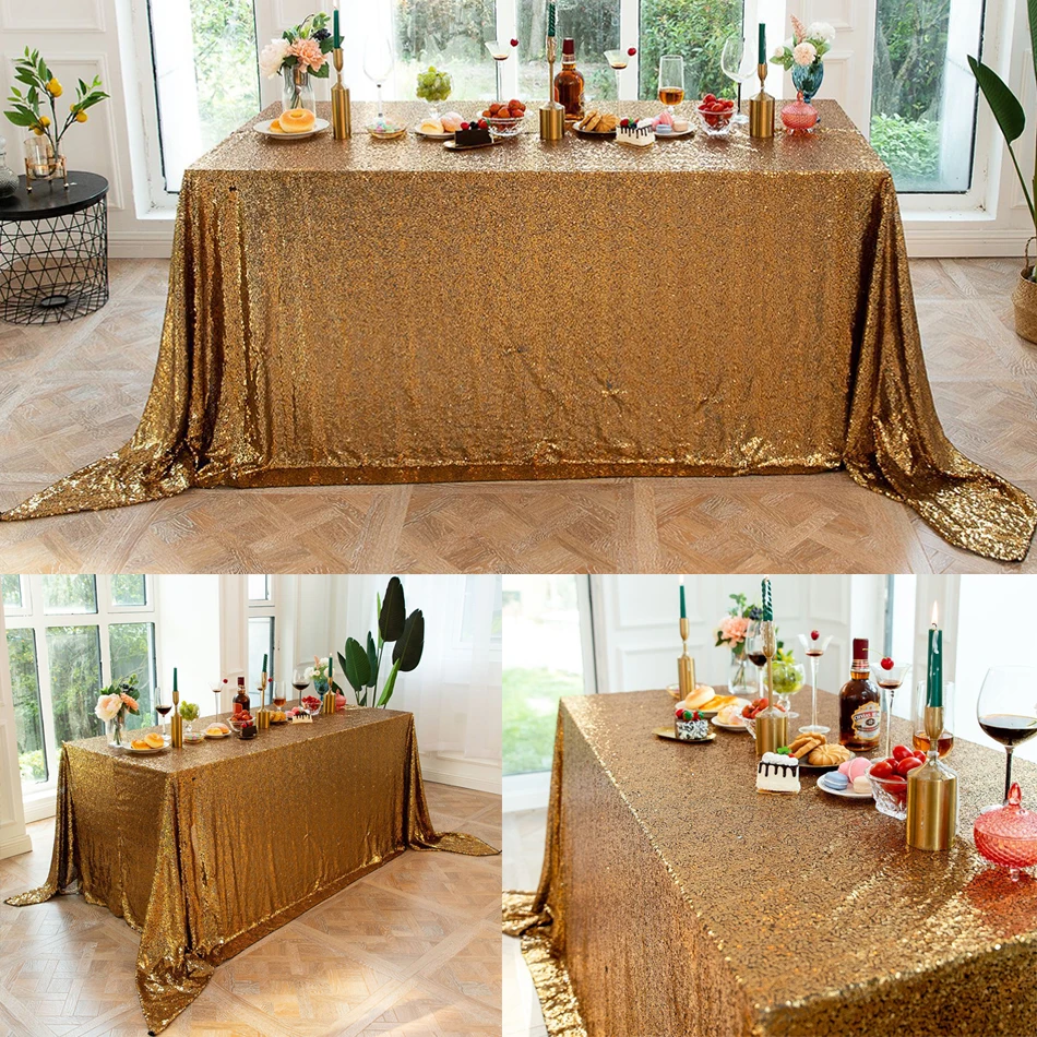 

Christmas Decor Sequined Tablecloth Rectangular Champagne Solid Color Home Birthday Party Dessert Table Cover Wedding Decoration