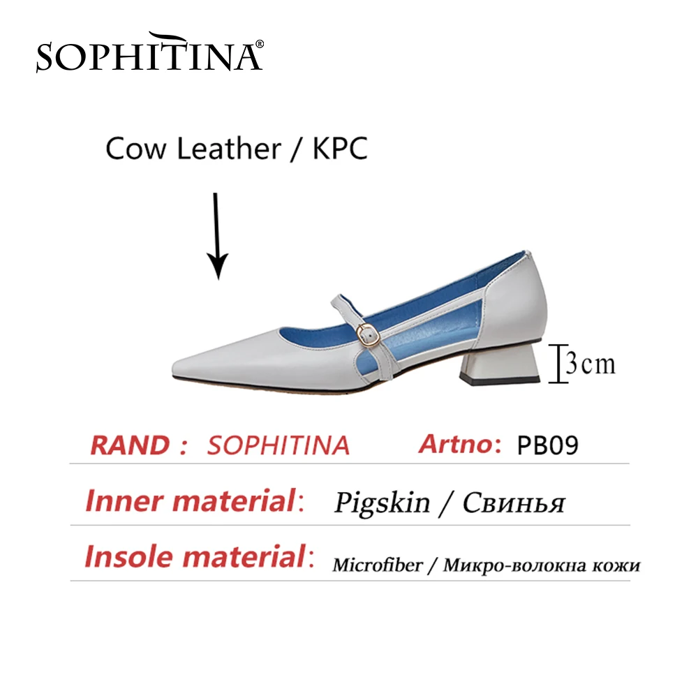 

SOPHITINA Flat Spring Autumn Woman Pointed Toe Shallow Buckle Strap Hollow Out Genuine Leather Office Lady Shoes PB09